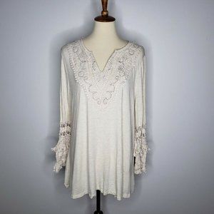 BY CHICO's Cream Boho Crochet Tunic Top